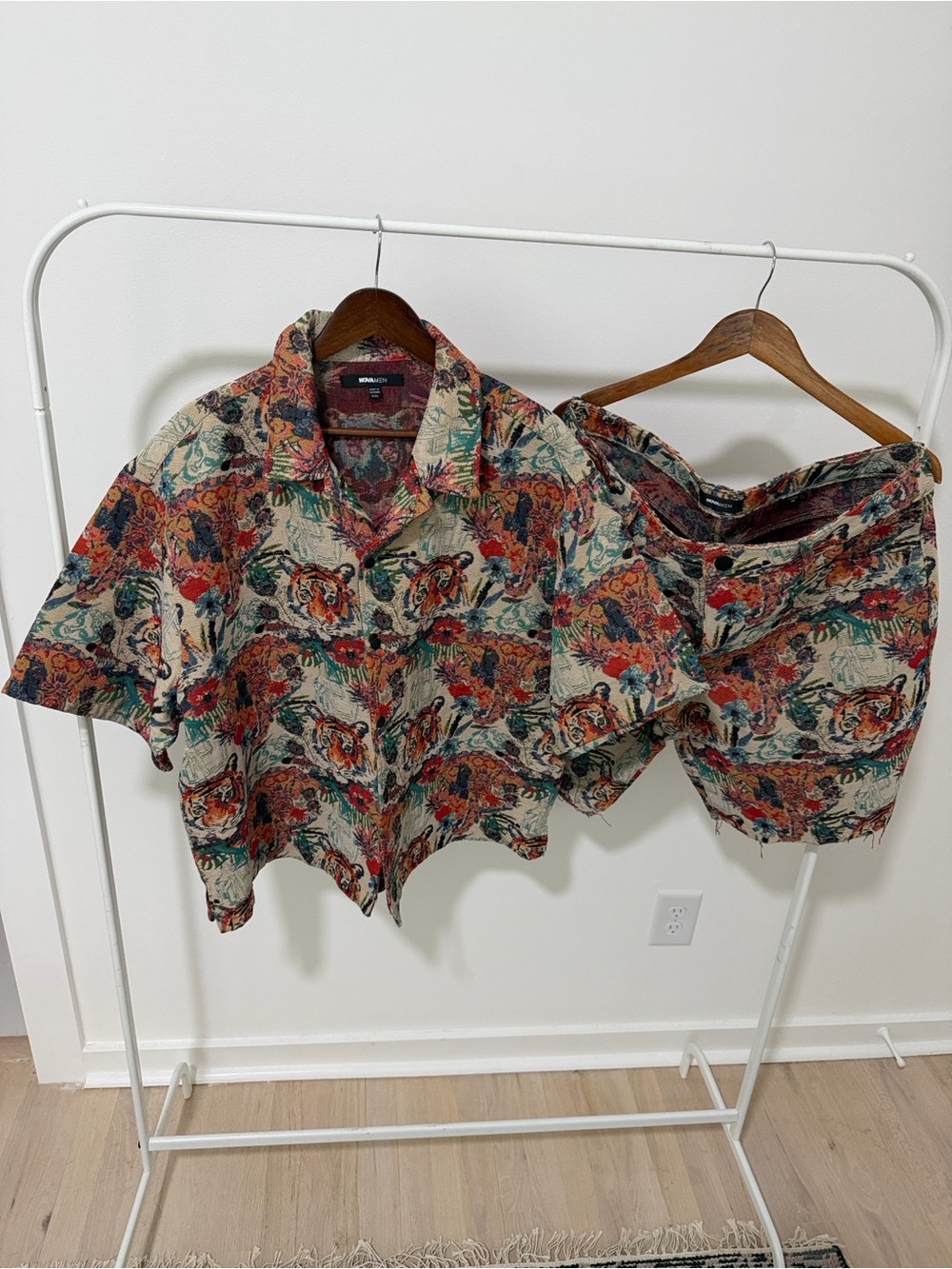 Fashion Nova Floral Tiger Print Two-Piece Set in Beige, Red, Green